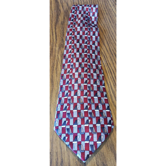 Stafford Executive Mens Red and Black Geometric Designer Silk Tie - Picture 1 of 6